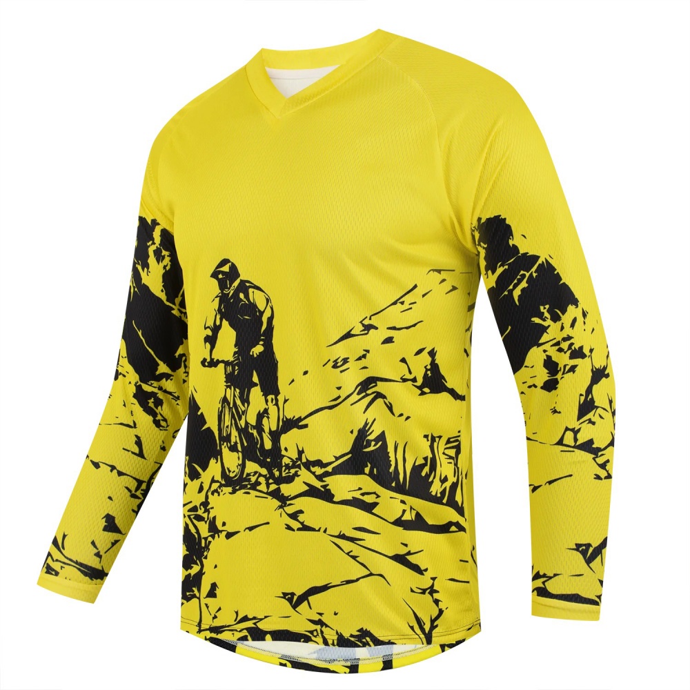 Mountain Biking Shirts - เสื้อยืดแขนยาวพิมพ์ลายจักรยานเสือภูเขาสำหรับผู้ชาย ระบายอากาศได้ดี คอวี เหมาะสำหรับปั่นจักรยาน ออกกำลังกาย และสวมใส่ในชีวิตประจำวัน